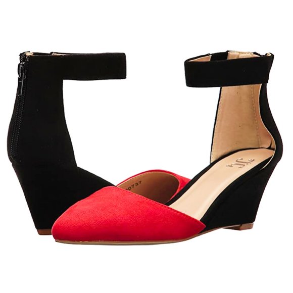 Kick Ass Red & Black Microsuede Ankle Strap Wedges NWT SZ 6.5 - Picture 15 of 16